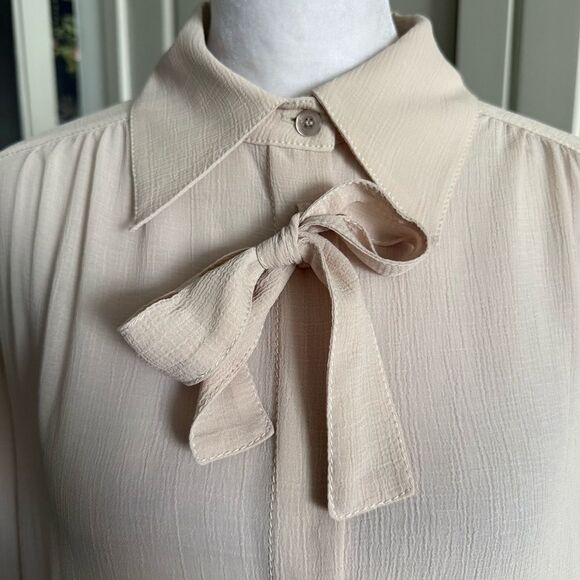 NWT See by Chloe Crinkled Georgette Bow Collared Shirt Dress Size FR 38 US M - Picture 7 of 9